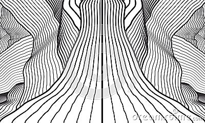 Abstract vector background. Outline mountains. Waves line illustration. Black and white art Vector Illustration