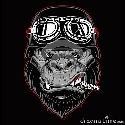 Gorilla biker mascot. Vector Illustration