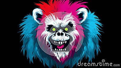 Gorilla And Blue Monster Vector In Dark White And Magenta Style Cartoon Illustration