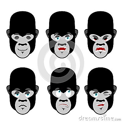 Gorilla emotions. Set expressions avatar monkey. Good and evil b Vector Illustration