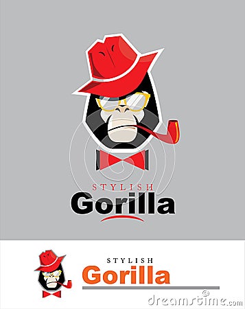 gorilla head. gorilla logo. stylish gorilla. gorilla with the ha Vector Illustration