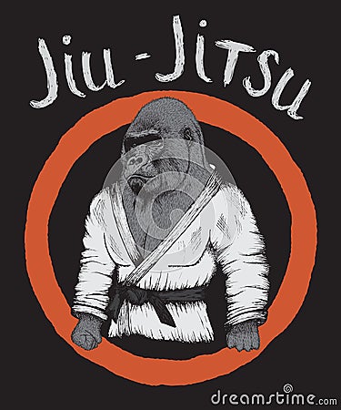 Gorilla is jiu-jitsu fighter. Vector Illustration