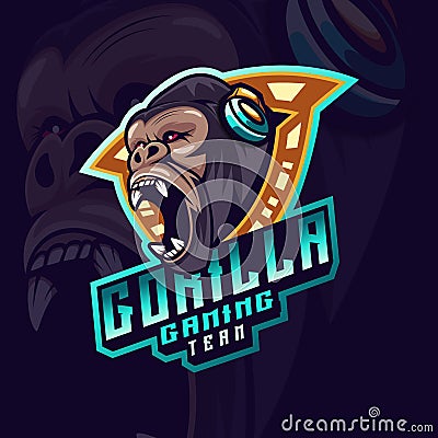Gorilla head shield gaming mascot logo Vector Illustration