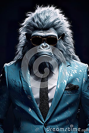 Gorilla monkey in a suit business concept, where the wild meets the corporate world. Stock Photo