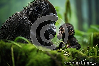 gorilla mother and infant interacting in their natural habitat Stock Photo