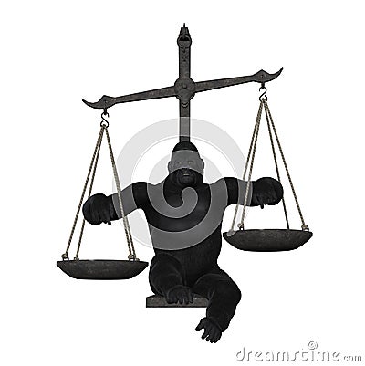 Gorilla Pointing Plates Balance Weighing Scale Illustration Stock Photo