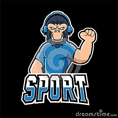 Gorilla sport or esport gaming mascot logo template, for your team Vector Illustration