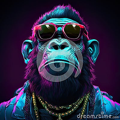 gorilla stands in profile, with a stylish pair of sunglasses and a gold chain around its neck Cartoon Illustration