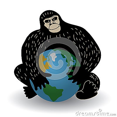 Gorilla and world crisis ecology or policy Vector Illustration