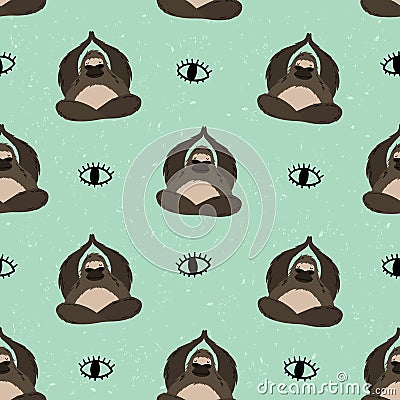 Gorilla in yoga assanas. Vector seamless pattern with sports Primate. Cute animal. Yoga and meditation as a lifestyle Stock Photo