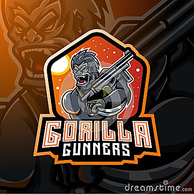 Gorilla gunners esport mascot logo design Vector Illustration