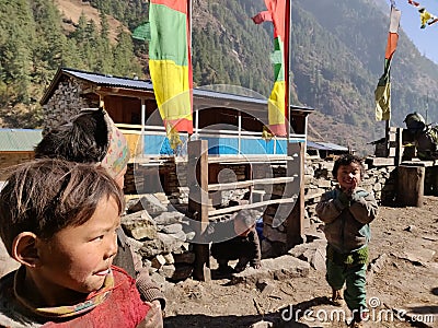 Happy Sherpa Kids smiling at the camera Editorial Stock Photo