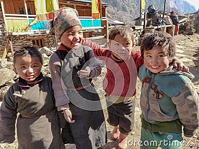 4 sherpa kids playing Editorial Stock Photo