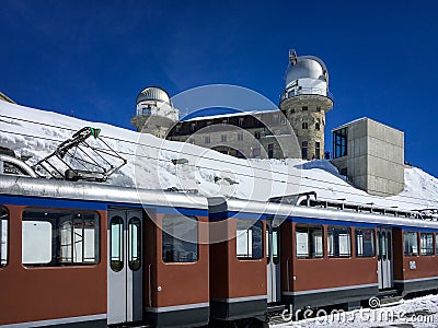 Gornergrat railway Gornergratbahn at Gornergrat station with Editorial Stock Photo
