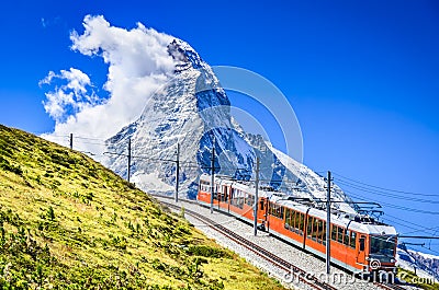 Gornergrat train and Matterhorn. Switzerland Stock Photo