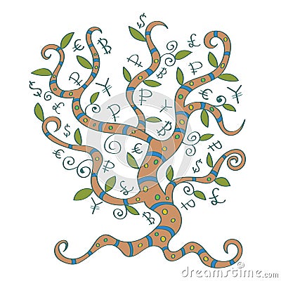 Funny money tree with currency Vector Illustration