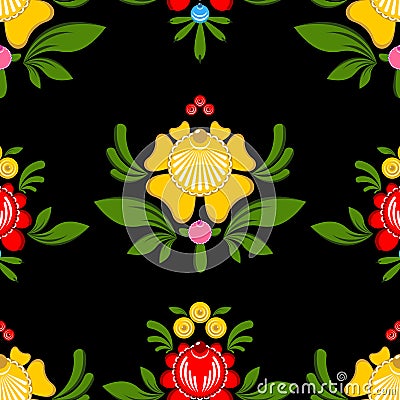 Gorodets painting seamless pattern. Floral ornament. Russian nat Vector Illustration