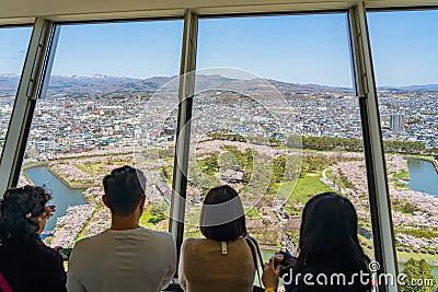 Goryokaku Tower Observation Deck command entire view of the park Editorial Stock Photo