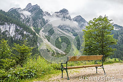 Gosau Mountain Lake in Austria. Beautiful mountains in the background. A Lovely Place to Rest, romantic place, relax. Stock Photo