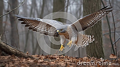 Goshawk's Ambush in a Deciduous Forest Stock Photo