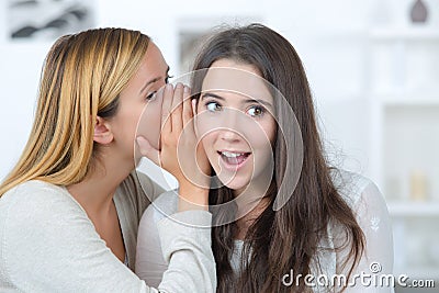 Gossip girl tells secret to friend Stock Photo