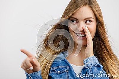 Gossip girl wearing denim shirt. Stock Photo