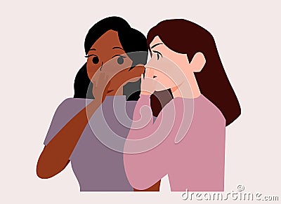 Gossip, Shocked two women friends spreading rumours gossiping sharing secrets illustration. word of mouth Concept Vector Illustration