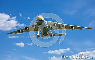 Gostomel, Ukraine - June 4, 2021: The plane Antonov 225 AN-225 Mriya, the biggest airplane in the world taking off from Editorial Stock Photo