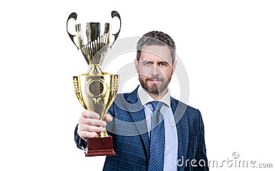 Got your prize. Director award prize isolated on white. Business success Stock Photo