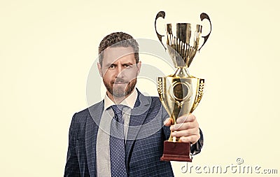 Got your prize. Director award prize isolated on white. Business success Stock Photo