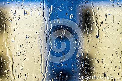 Gotas de lluvia sobre un cristal de la ventana. Tenerife. Islas Canarias Stock Photo