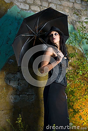 Goth Girl With Umbrella Stock Photo