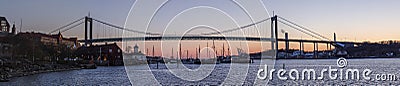 Gothenburg Sweden. circa April, 2019: Panoramic photo over famous suspension bridge. Editorial Stock Photo