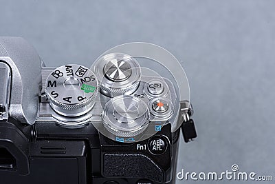 Gothenburg, Sweden - june 2019: Controls of Olympus OM-D E-M10 III digital mirrorless camera.. Editorial Stock Photo