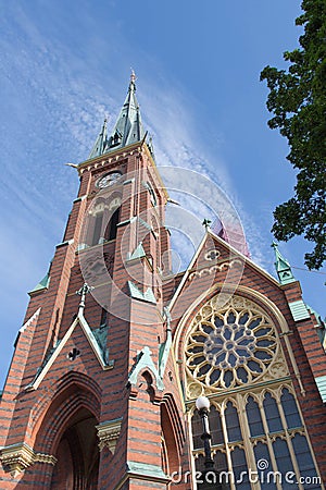 Front view of Oscar Fredriks Church, Gothenburg, Sweden. Editorial Stock Photo