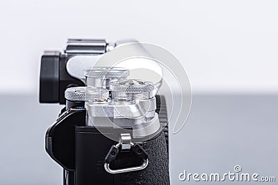 Gothenburg, Sweden - june 2019: Side view of Olympus OM-D E-M10 III digital mirrorless camera.. Editorial Stock Photo