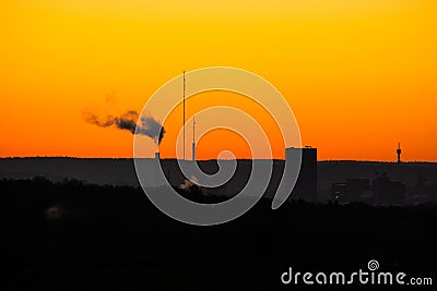 City silhouette on a golden sunrise morning.. Editorial Stock Photo