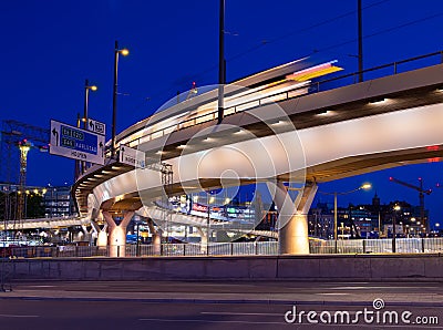 Gothenburgs tram traffic in blue hour Editorial Stock Photo