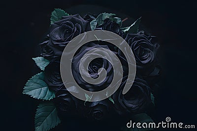 Gothic allure black roses contrast against a dark backdrop Stock Photo