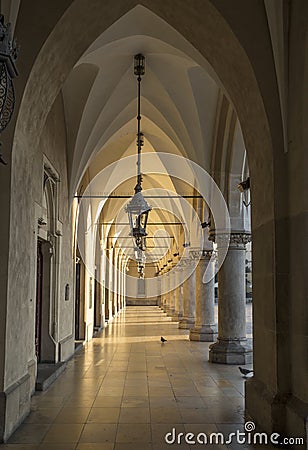 Gothic arcades in Cloth Hall in Krakow, Poland Stock Photo