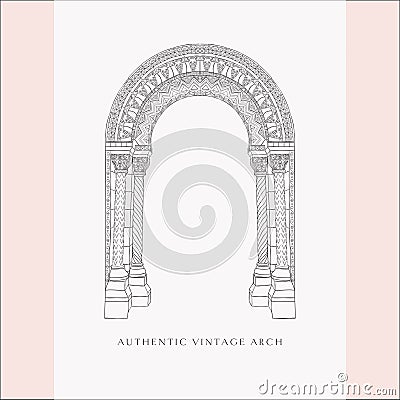 Gothic Arch. Hand Drawn Sketch Vintage Gates. Vector Illustration