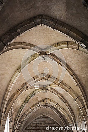 Gothic Architecture Cloister arch Old church interior Ceiling structure Stock Photo