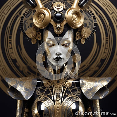 Gothic art deco biomechanical being reminiscent of geisha shaman inspired by punky voodoo robot Stock Photo