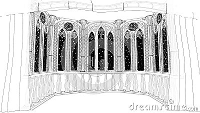 Gothic balcony in old castle 3d render illustration background Cartoon Illustration