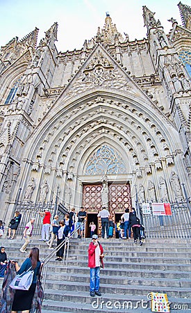 The Gothic Barcelona Cathedral (Catedral de Barcelona) Editorial Stock Photo