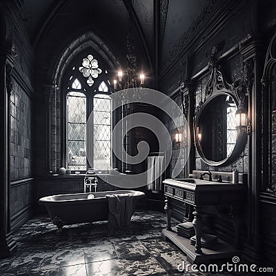 Gothic Fancy Bathroom. AI Generated Stock Photo