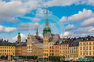 Gothic buildings in Kornhamnstorg square in Stockholm old town G Editorial Stock Photo