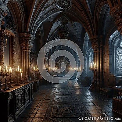 A gothic castle dungeon D visualization with dark and mysterio Stock Photo