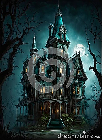 Gothic castle 07 mansion night dark house Generative AI Stock Photo