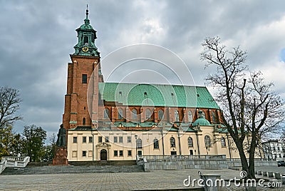 Gothic cathedral church with towers in autumn Stock Photo